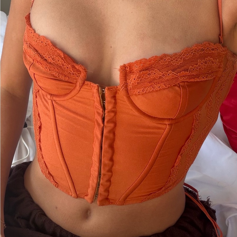 Orange Lace Corset Top